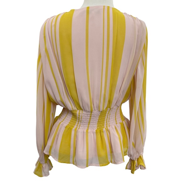 WAYF Smocked Peplum Faux Wrap Long Balloon Sleeve Blouse Size Medium - Picture 3 of 12